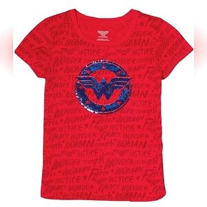 Wonder Woman Sequin Logo Short Slv Tee Costume Halloween Party Spring Summer